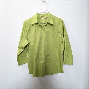 Eddie Bauer Blouse Green Wrinkle Resistant Button 3/4 Sleeve Womens Tall Large